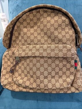 Beige/Brown GG Canvas Backpack with Signature Web Tab